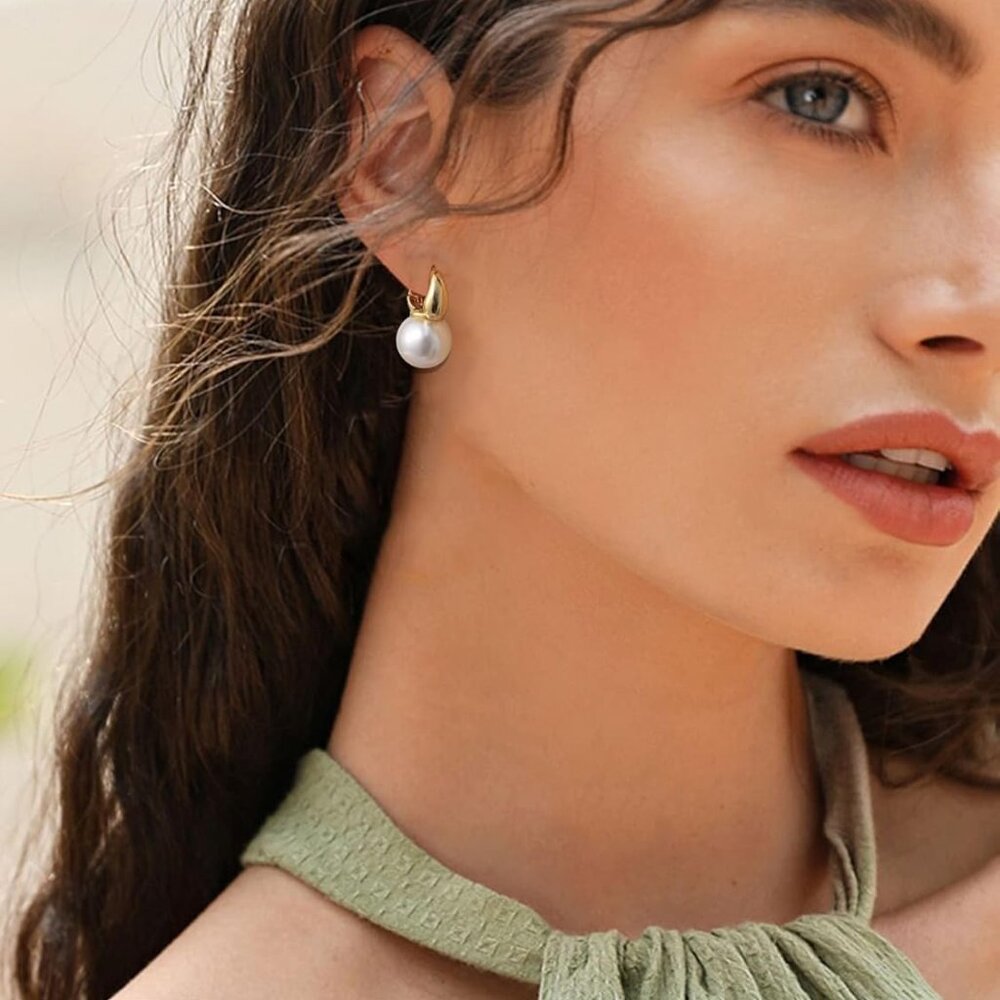 Pearl Earrings for Women, Dainty 14K Gold Plated/925 Sterling Silver Drop Qualit - Picture 8 of 9